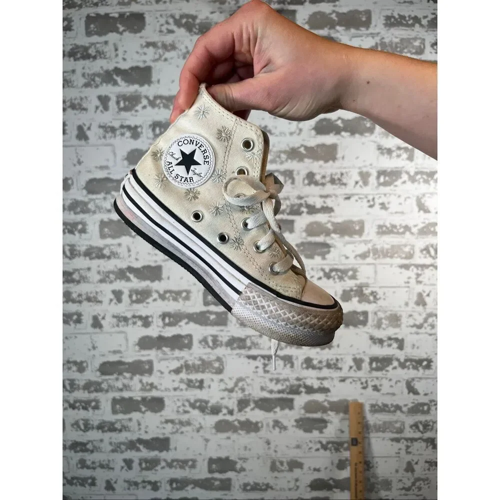 Converse | youth 11.5 cream with embroidered floral high top sneakers